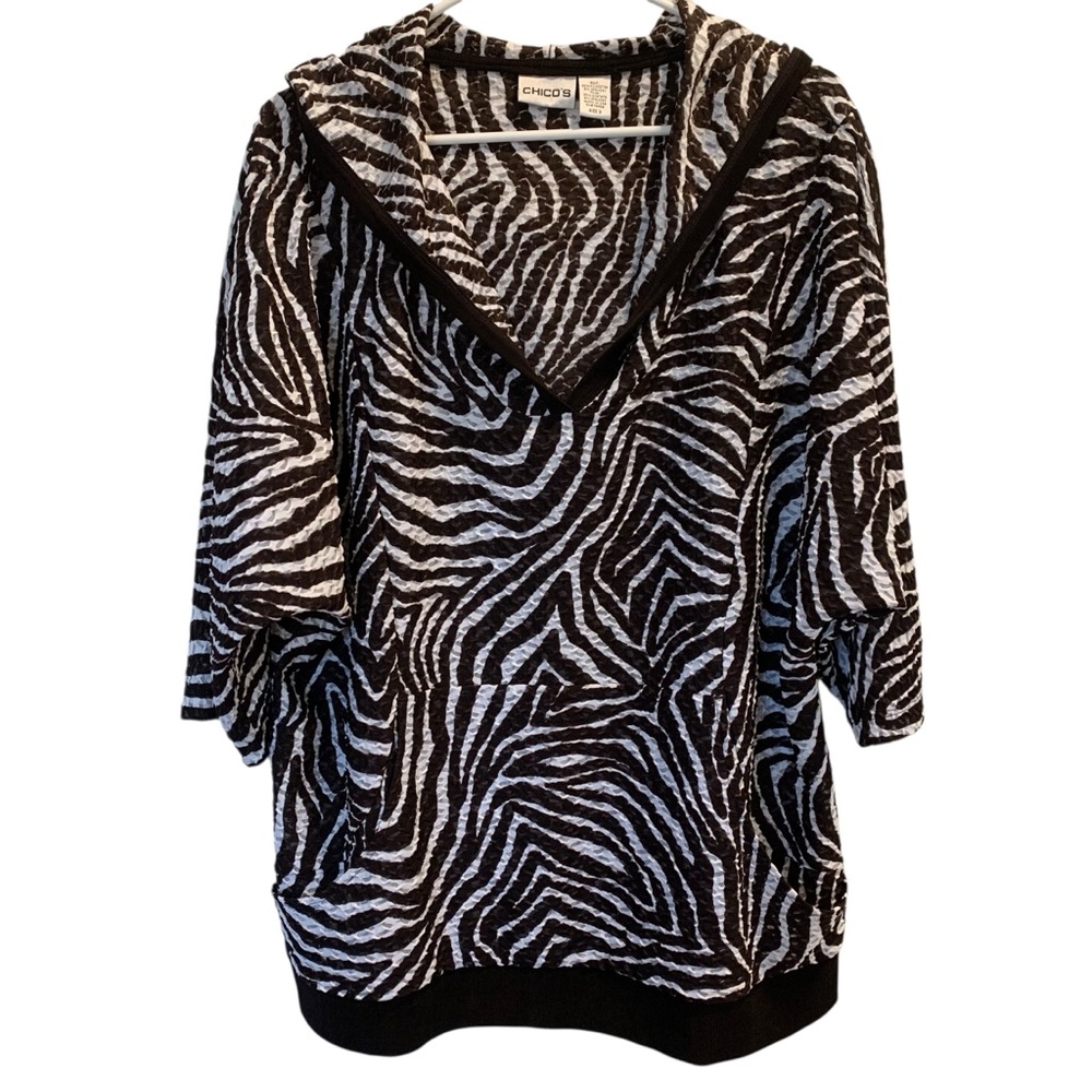 Chico’s Hoodie Brown & White Animal Print with Pockets Size 16 - Picture 3 of 16